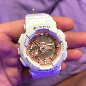 BabyG Shock watch- white and rose gold
